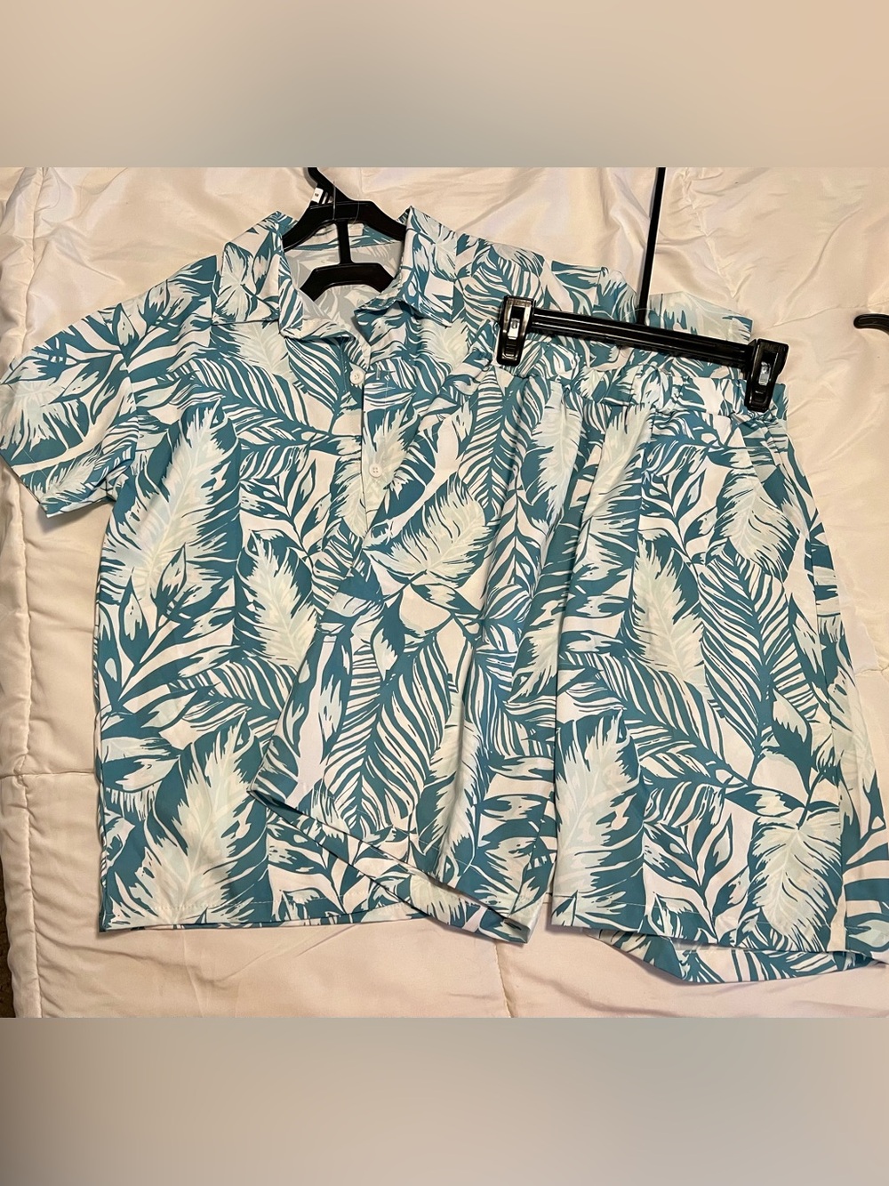 BoysTeal and White Tropical Leaf Two-Piece Short